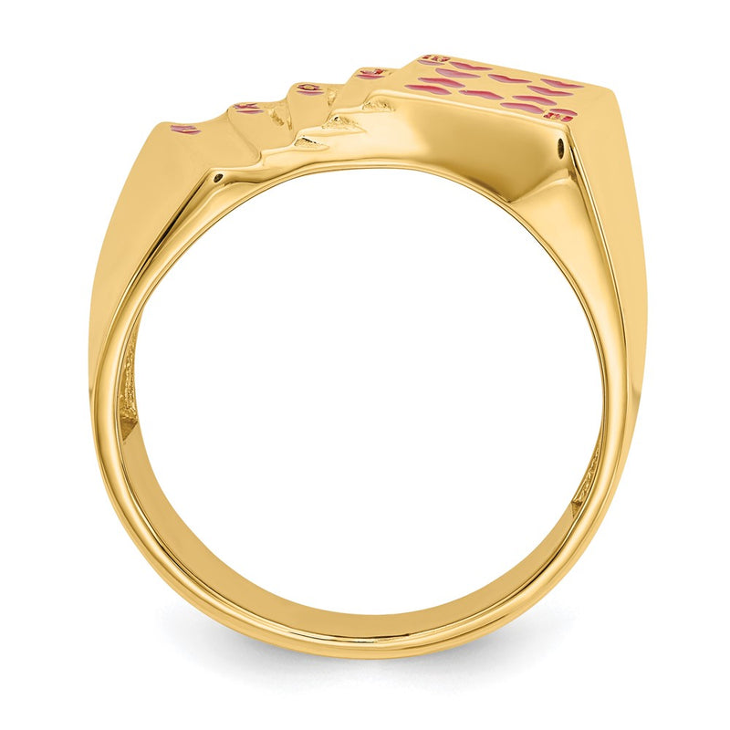 14K Yellow Gold Enameled Royal Flush in Hearts Mens Ring