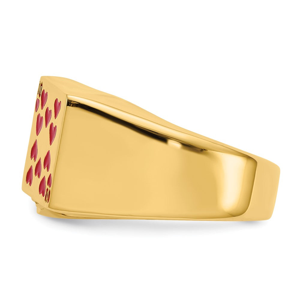 14K Yellow Gold Enameled Royal Flush in Hearts Mens Ring