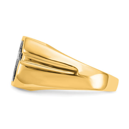 14K Yellow Gold AA Real Diamond Men's Cross Ring