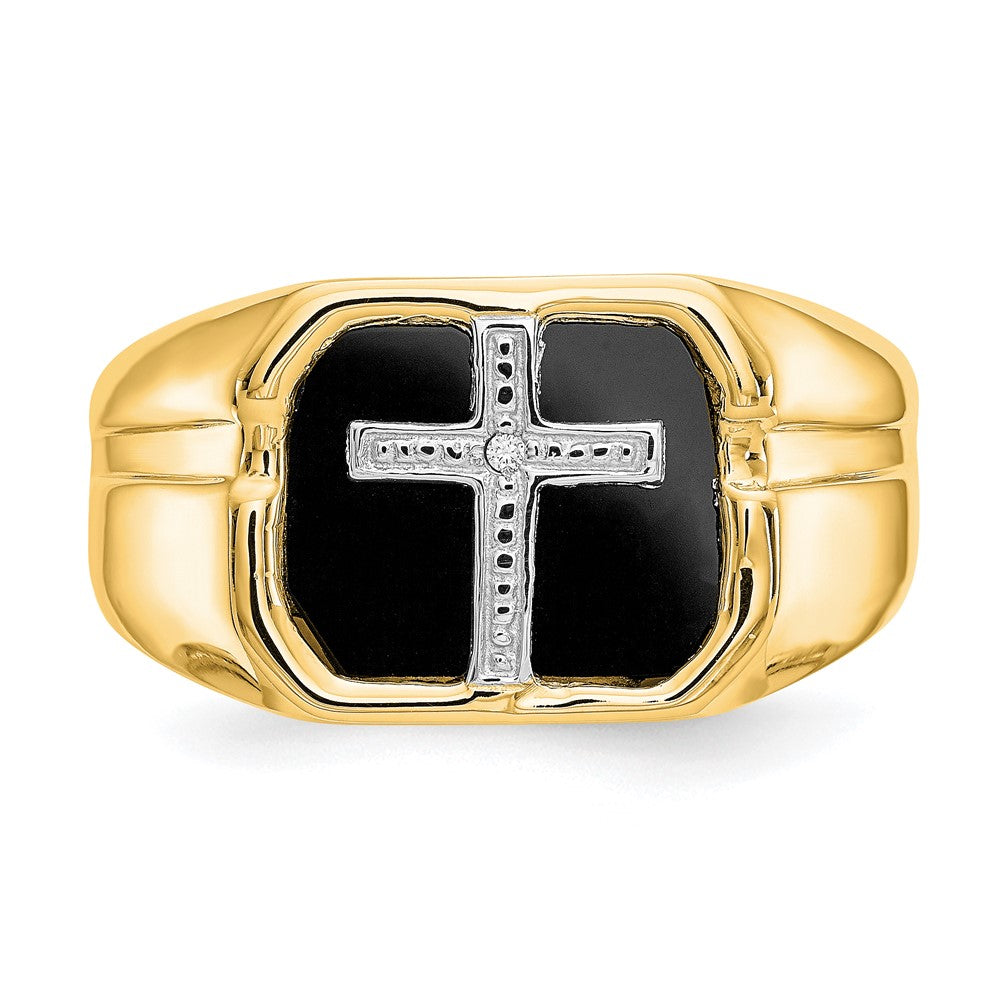 14K Yellow Gold AA Real Diamond Men's Cross Ring