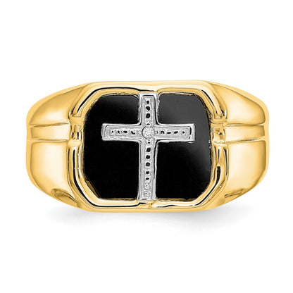 14K Yellow Gold AA Real Diamond Men's Cross Ring