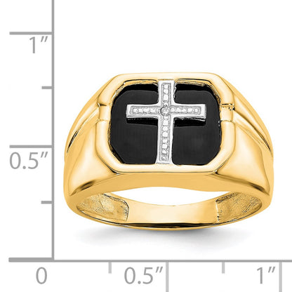 14K Yellow Gold AA Real Diamond Men's Cross Ring
