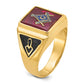 Solid 14k Yellow Gold Men's Synthetic Simulated Ruby Masonic Ring