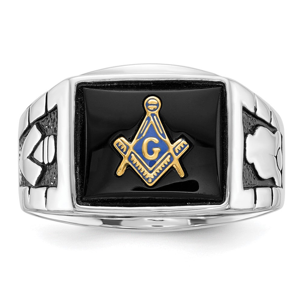 Solid 14k White Gold Men's Masonic Ring