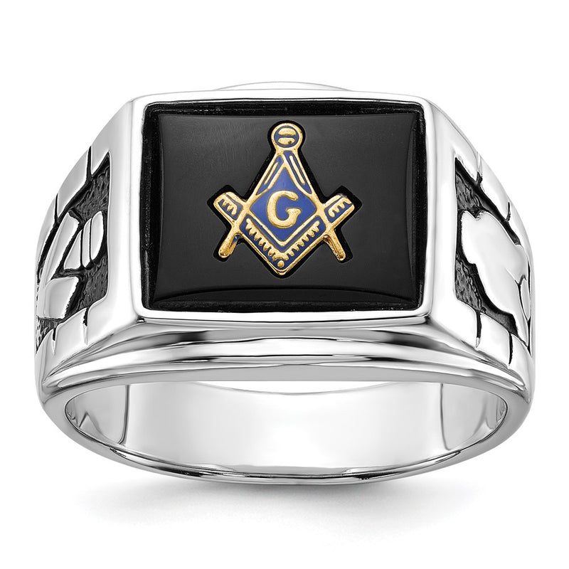 Solid 14k White Gold Men's Masonic Ring