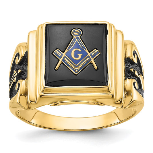 Solid 14k Yellow Gold Men's Masonic Ring