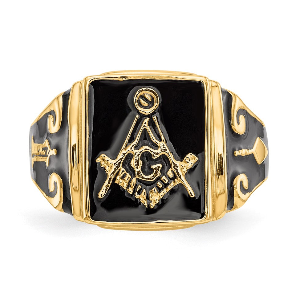14k Yellow Gold Mens Polished and Textured Masonic Ring
