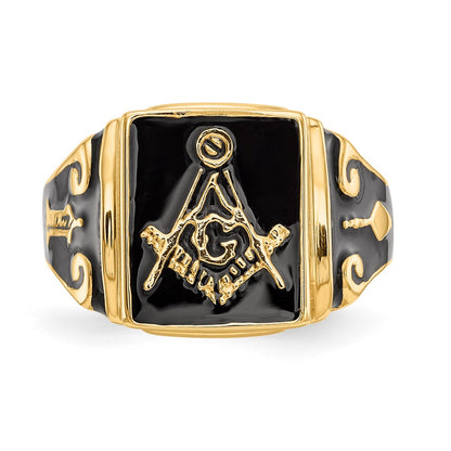 14k Yellow Gold Mens Polished and Textured Masonic Ring