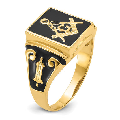 14k Yellow Gold Mens Polished and Textured Masonic Ring