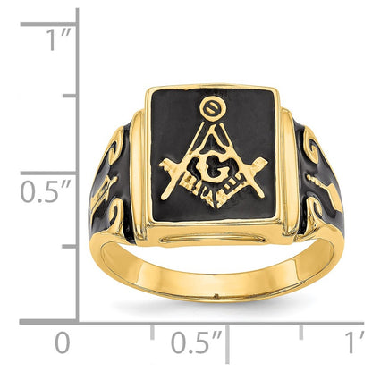 Solid 14k Yellow Gold Men's Masonic Enameled Ring
