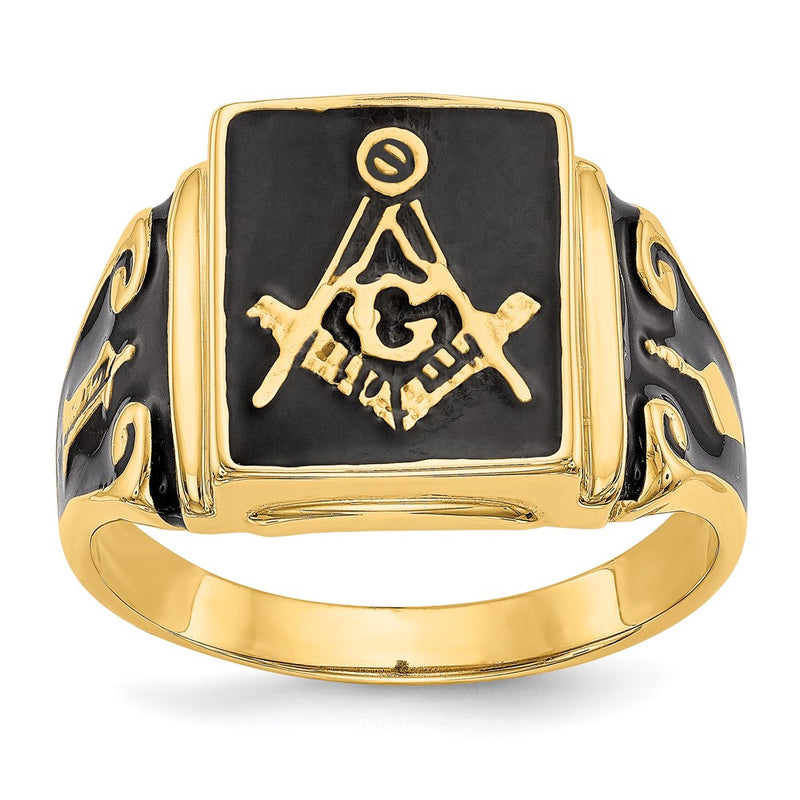 14k Yellow Gold Mens Polished and Textured Masonic Ring