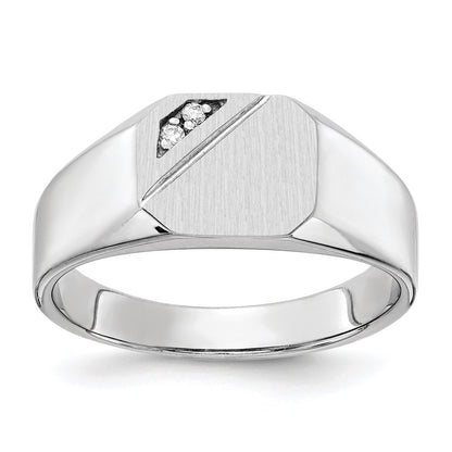 14K White Gold 9.0x10.0mm Open Back A Real Diamond Signet Ring