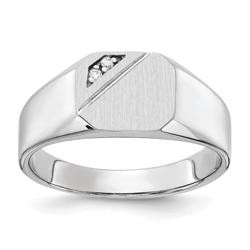 14K White Gold 9.0x10.0mm Open Back AA Real Diamond Signet Ring
