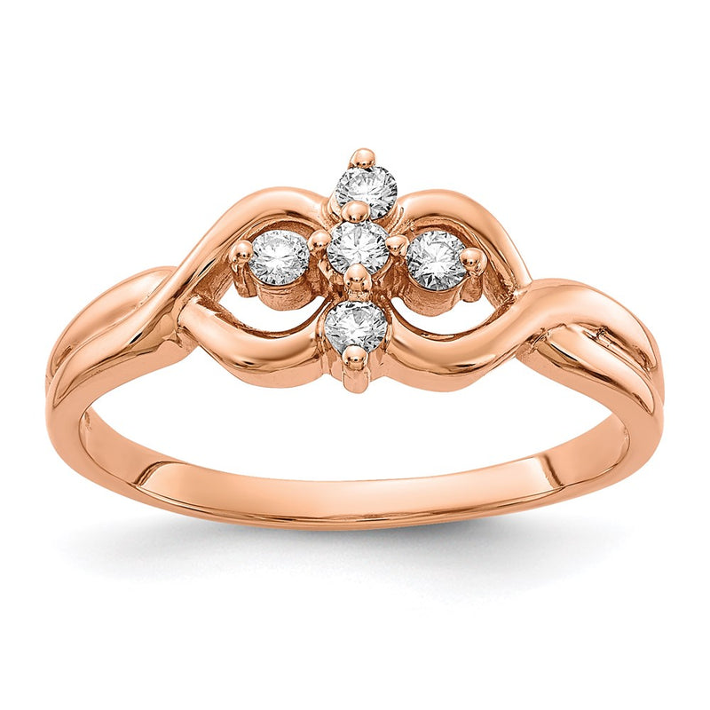 14k Rose Gold Polished AA Real Diamond Ring