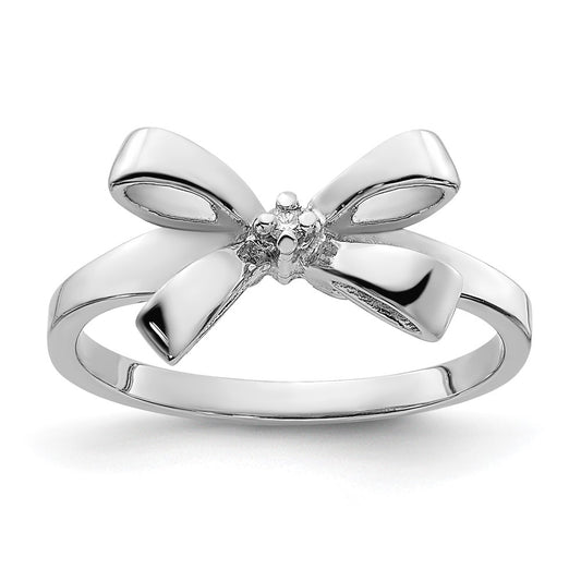Solid 14k White Gold Polished AA Simulated CZ Bow Ring