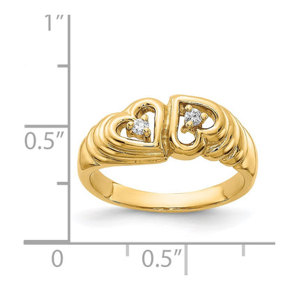 14K Yellow Gold AAA Real Diamond heart ring