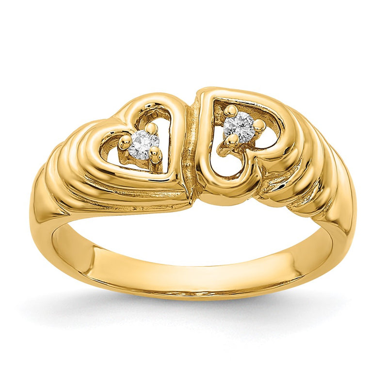 14K Yellow Gold Polished AA Real Diamond Heart Ring