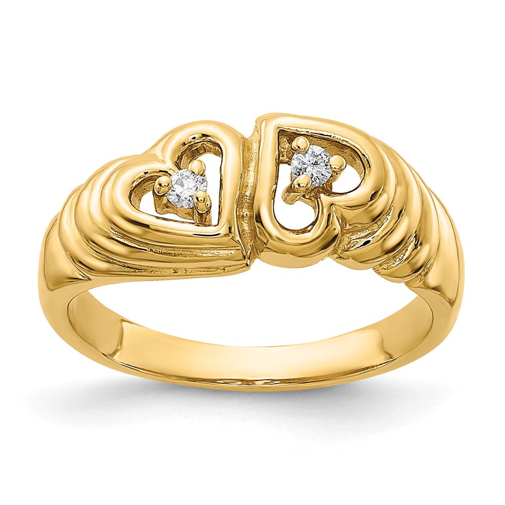 14K Yellow Gold AAA Real Diamond heart ring