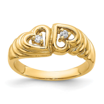 14K Yellow Gold AAA Real Diamond heart ring