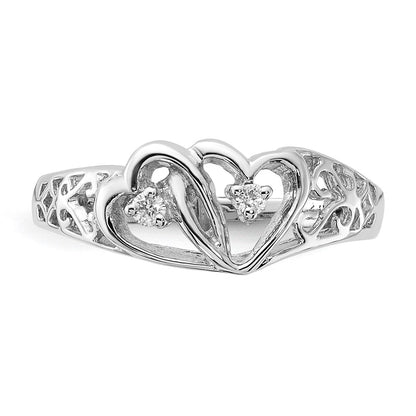 14k White Gold AAA Real Diamond heart ring