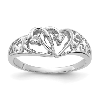 14k White Gold AAA Real Diamond heart ring