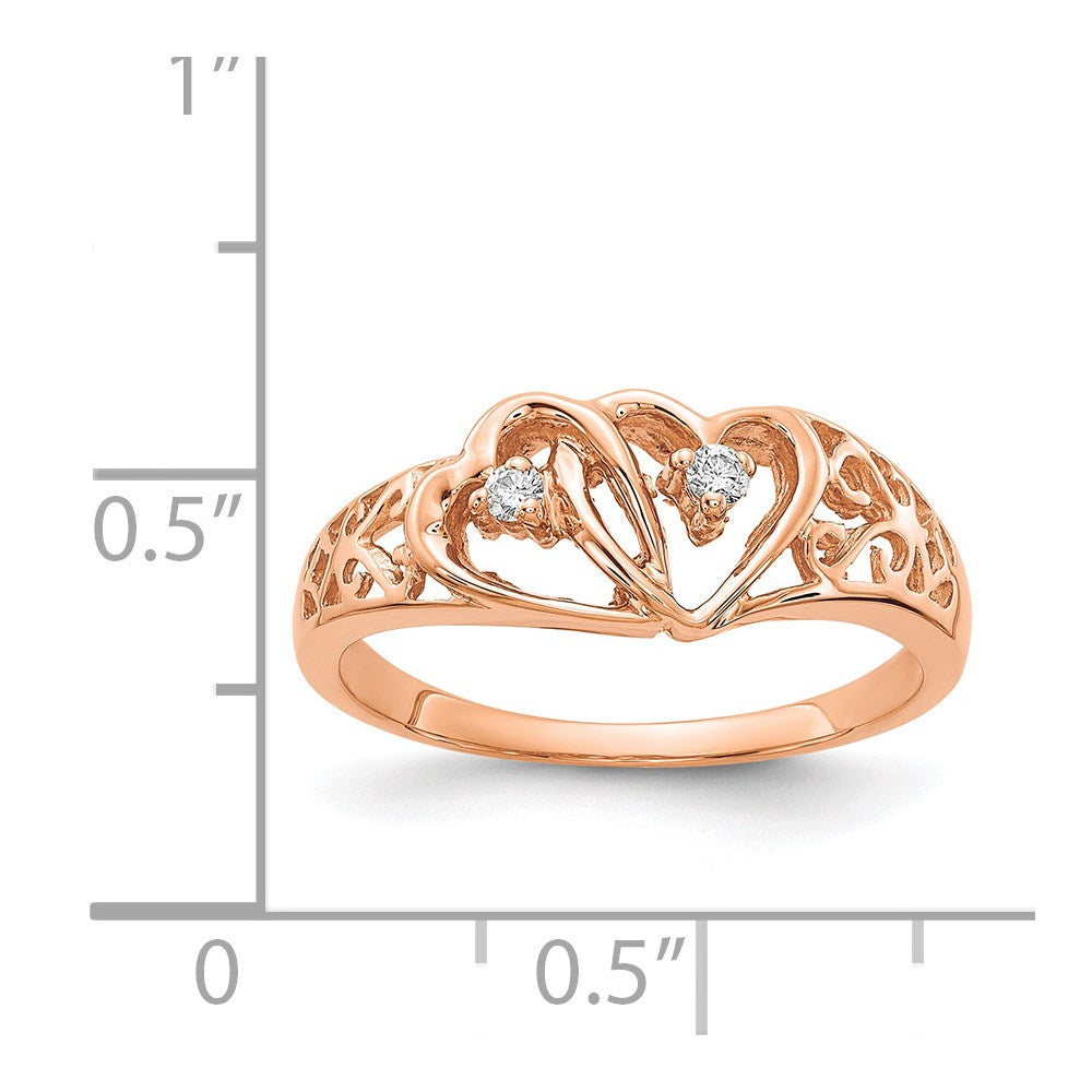 14k Rose Gold AA Real Diamond heart ring