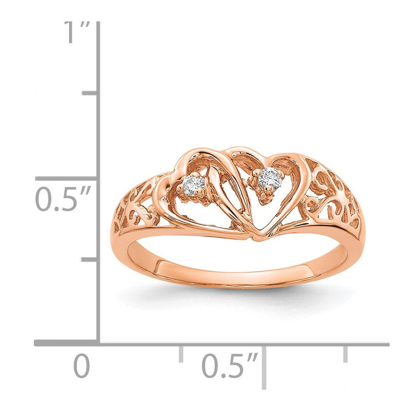 14k Rose Gold AA Real Diamond heart ring