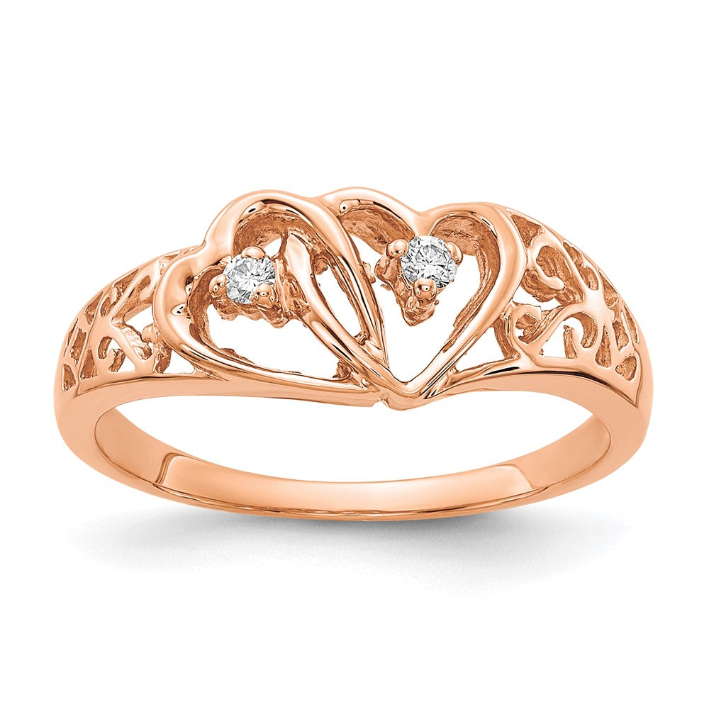14k Rose Gold AA Real Diamond heart ring