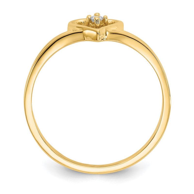 14k Yellow Gold Polished AA Diamond heart ring