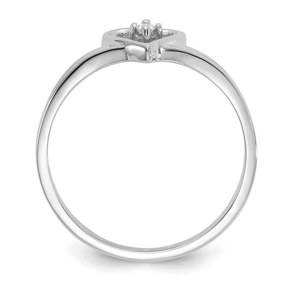 14k White Gold Polished AA Diamond heart ring