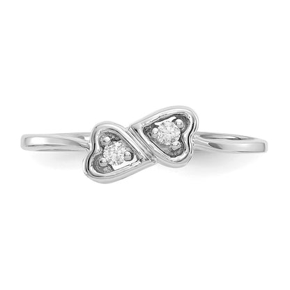 14k White Gold Polished AA Real Diamond Heart Ring