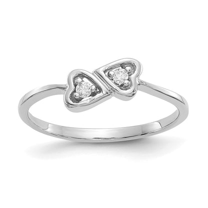 14k White Gold Polished AA Real Diamond Heart Ring