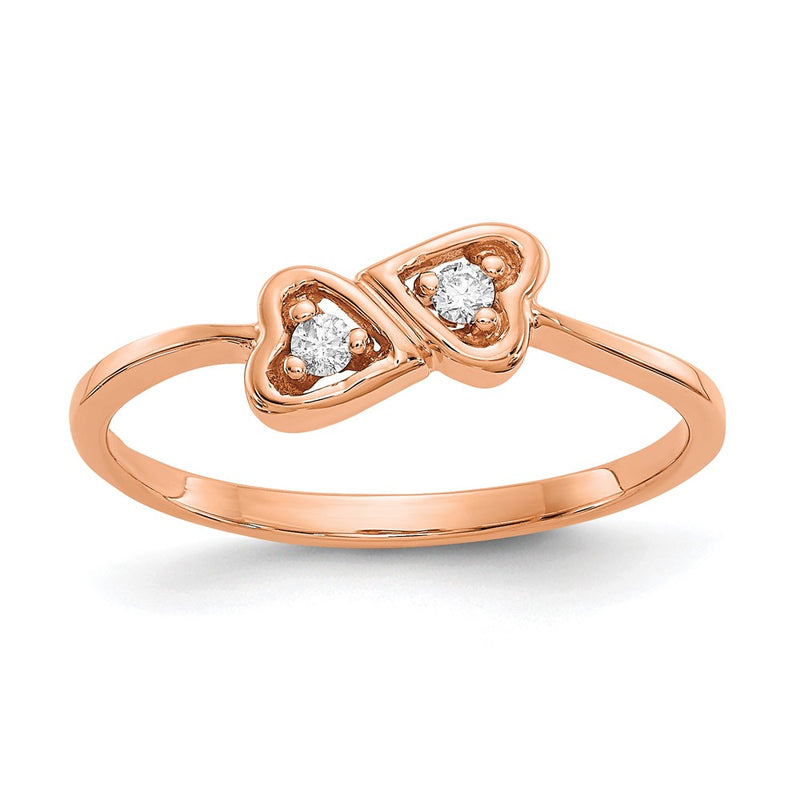 14k Rose Gold Polished AA Real Diamond Heart Ring