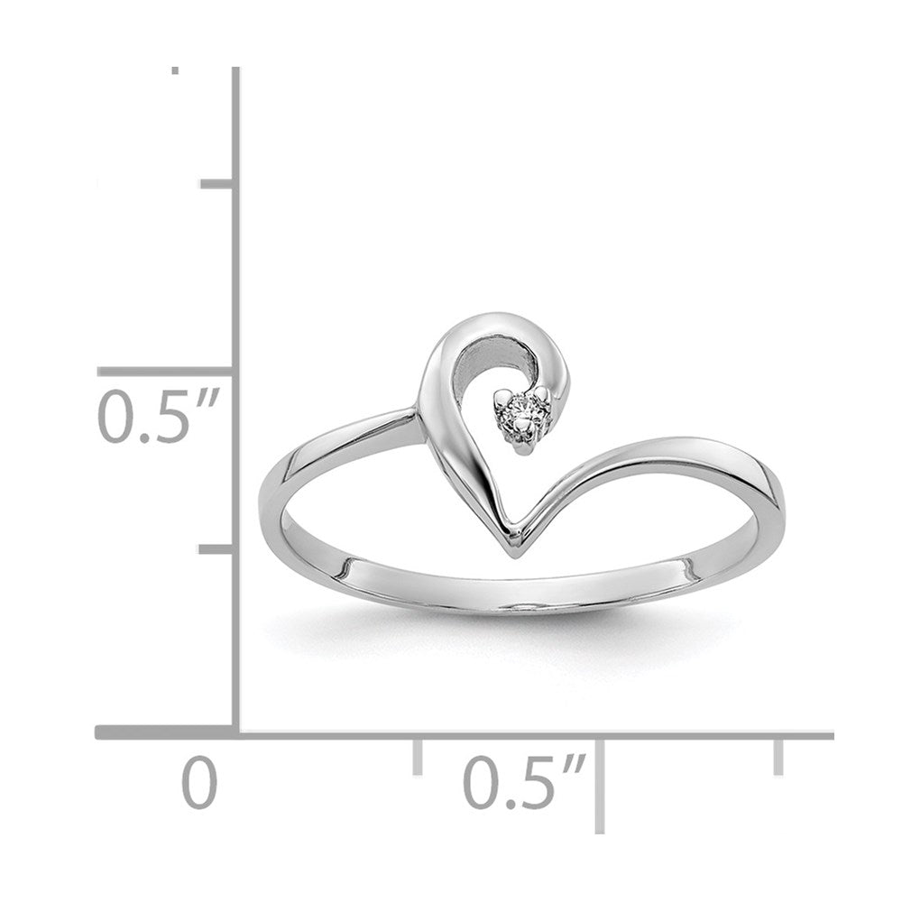 14k White Gold Polished AA Real Diamond heart ring
