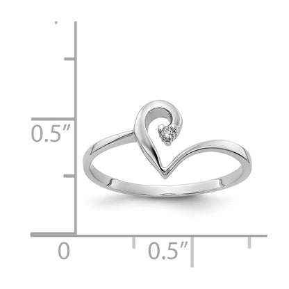 14k White Gold Polished AA Real Diamond heart ring