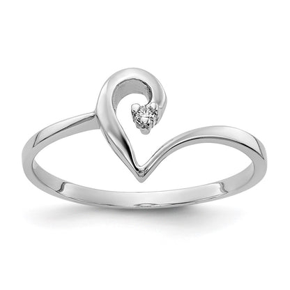 14k White Gold Polished AA Real Diamond heart ring