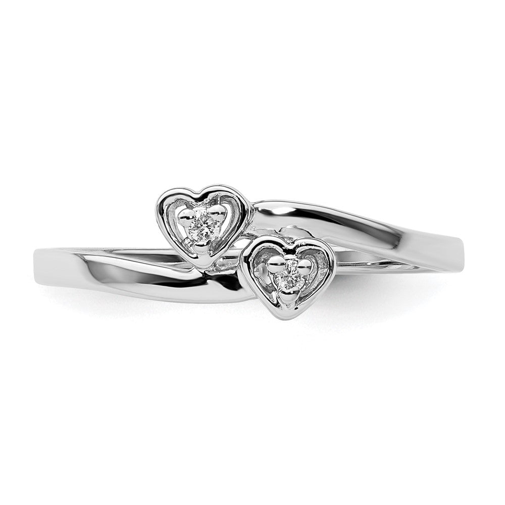 14k White Gold Polished AA Real Diamond heart ring