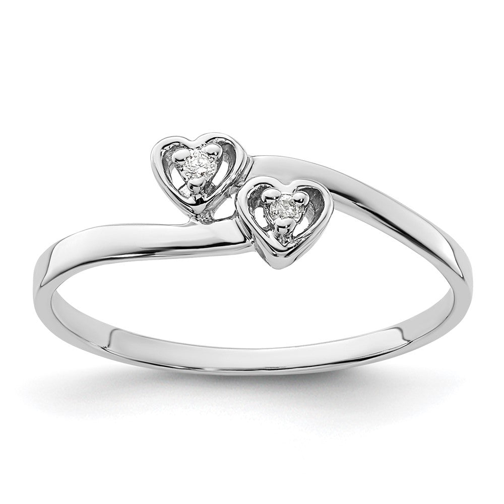 14k White Gold Polished AA Real Diamond heart ring