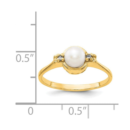 14K Yellow Gold 5mm FW Cultured Pearl AAA Real Diamond ring