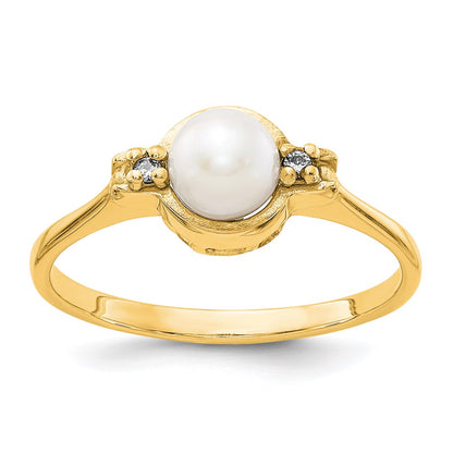 14K Yellow Gold 5mm FW Cultured Pearl AAA Real Diamond ring