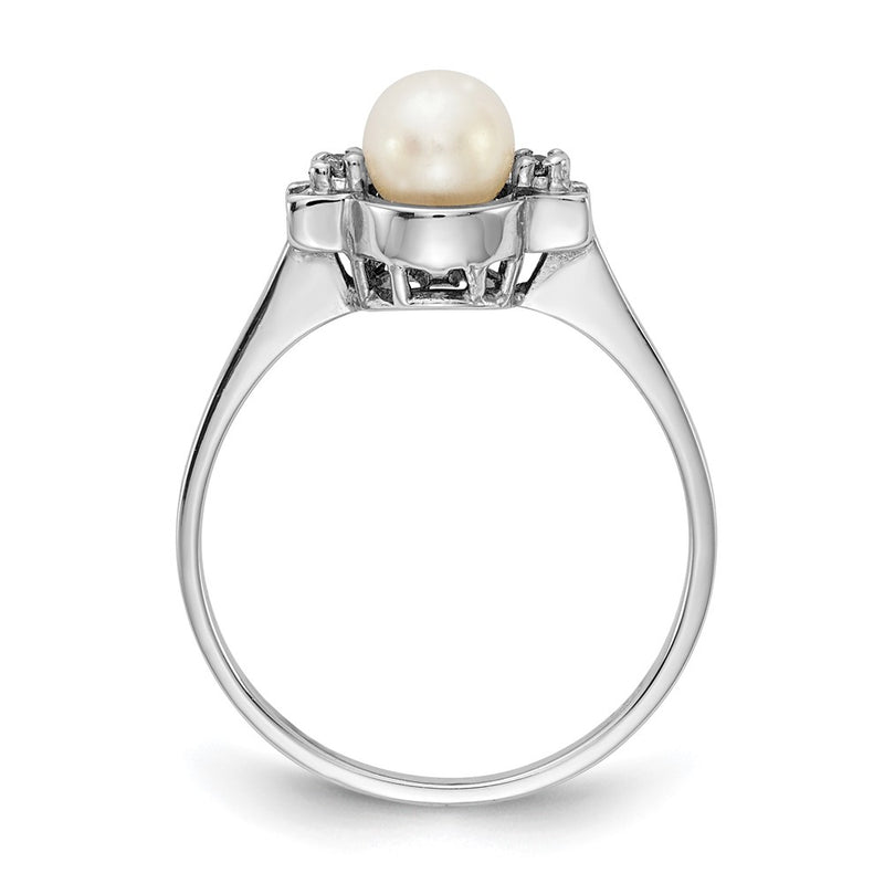 14k White Gold 5mm FW Cultured Pearl VS Real Diamond ring