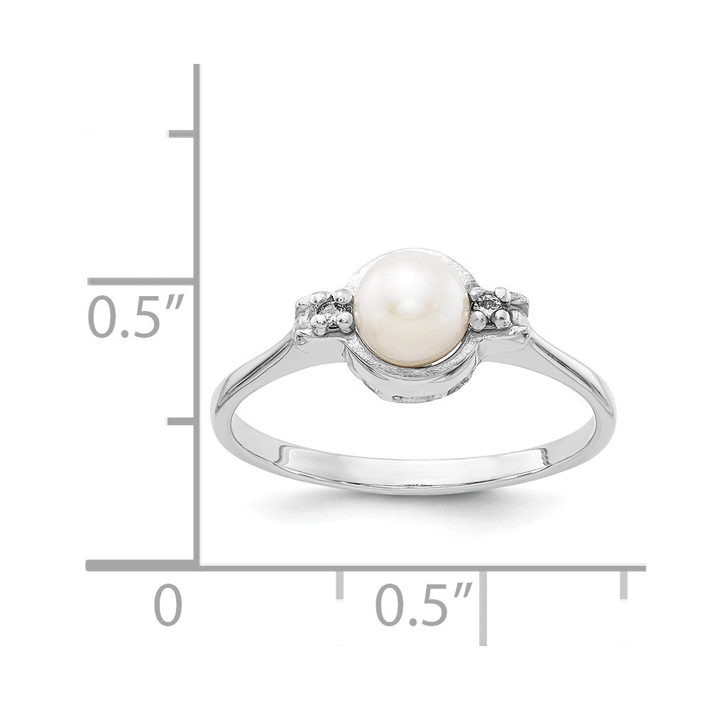 14k White Gold 5mm FW Cultured Pearl AA Real Diamond ring