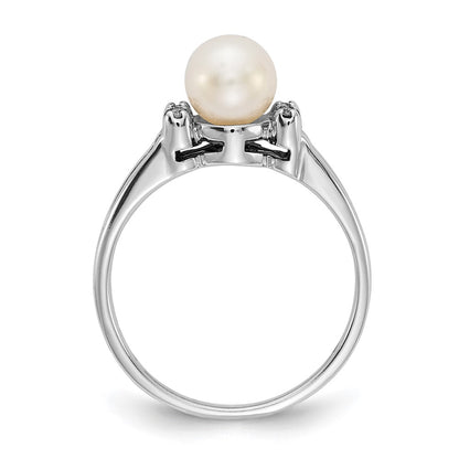 14k White Gold 6mm FW Cultured Pearl VS Real Diamond ring