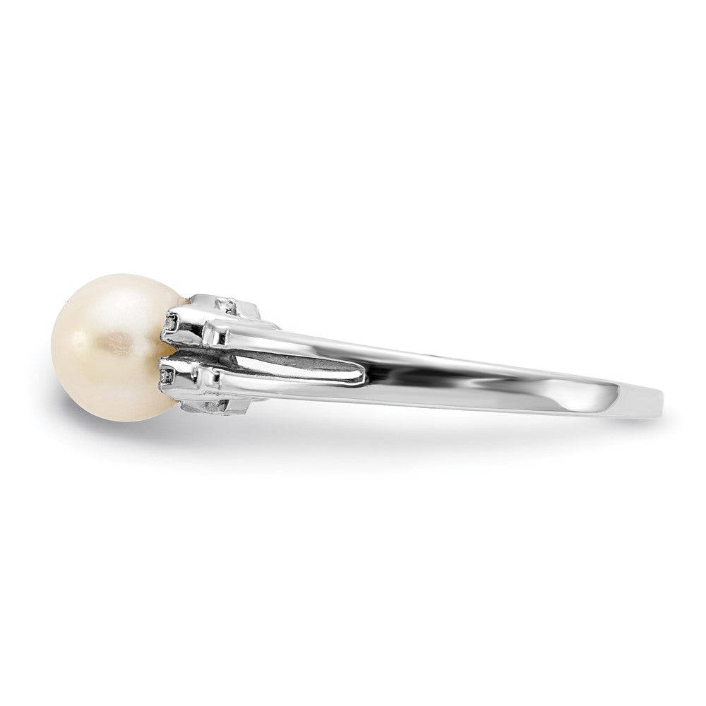 14k White Gold 6mm FW Cultured Pearl VS Real Diamond ring