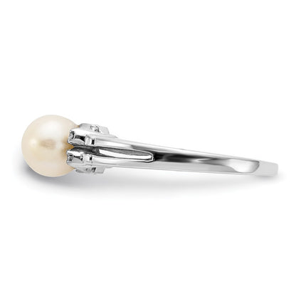 14k White Gold 6mm FW Cultured Pearl VS Real Diamond ring