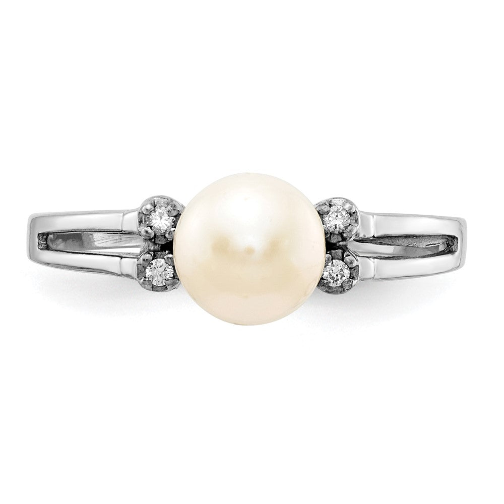 14k White Gold 6mm FW Cultured Pearl VS Real Diamond ring