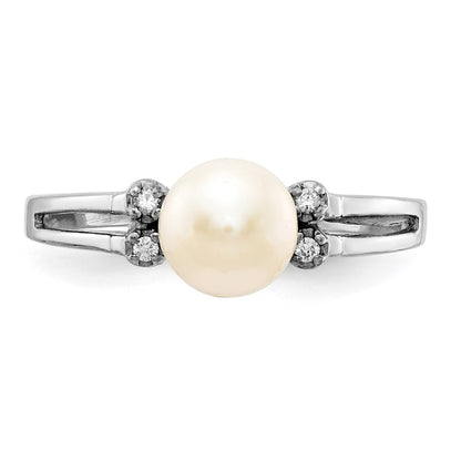 14k White Gold 6mm FW Cultured Pearl VS Real Diamond ring