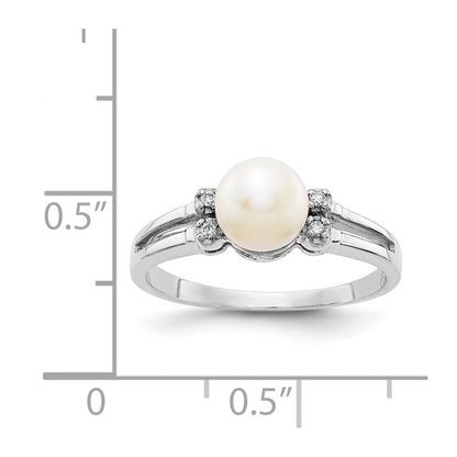 14k White Gold 6mm FW Cultured Pearl VS Real Diamond ring