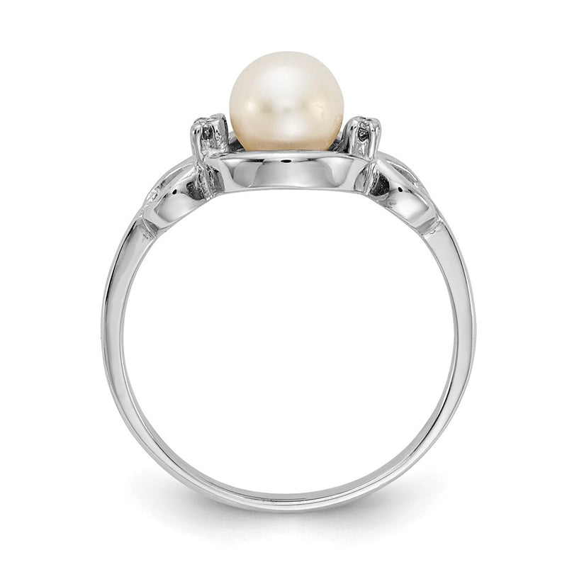 14k White Gold 5.5mm FW Cultured Pearl VS Real Diamond ring