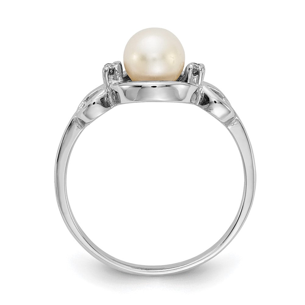 14k White Gold 5.5mm FW Cultured Pearl AAA Real Diamond ring